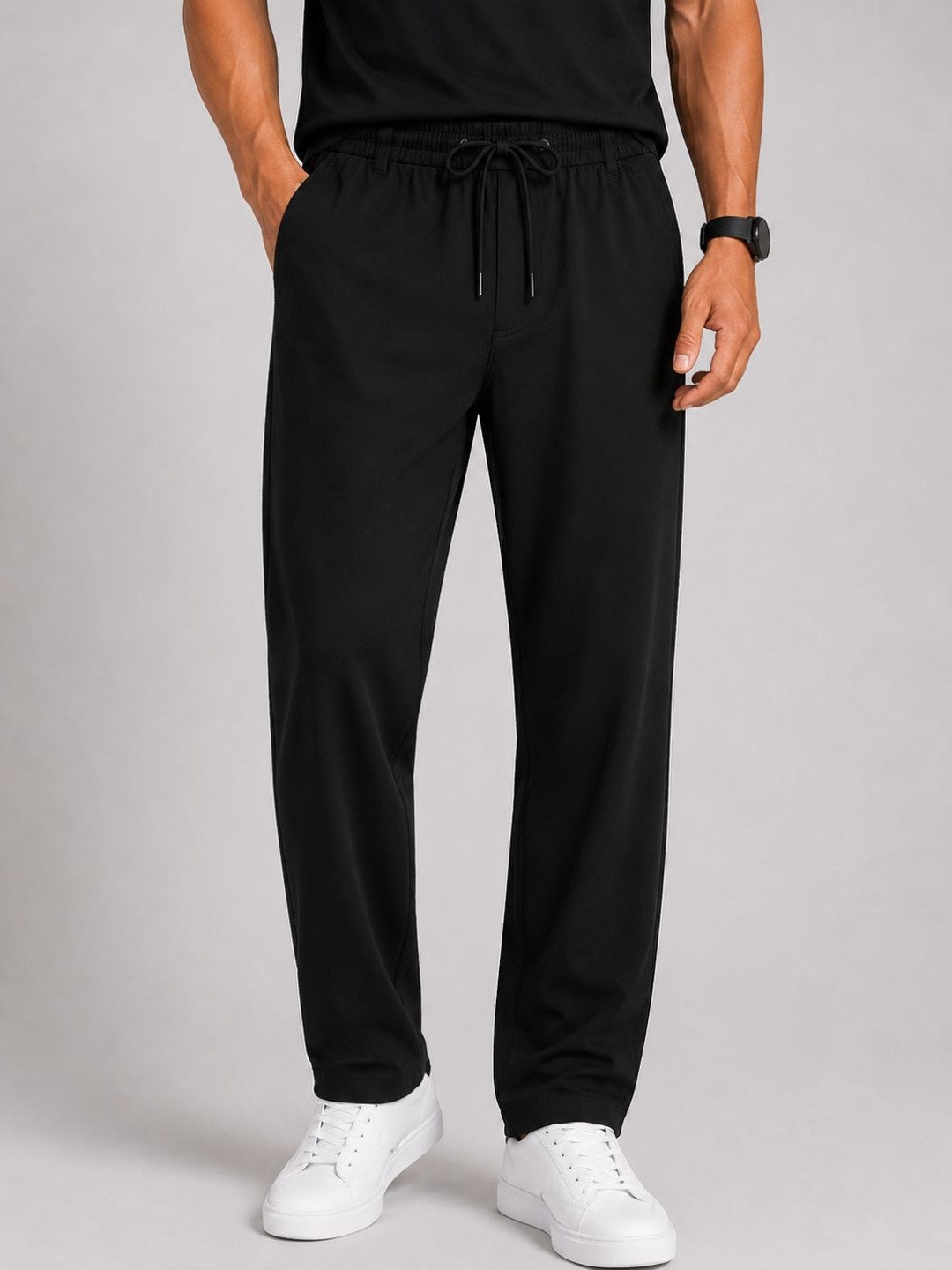 ENRIZZ Men Black Regular Fit Dri-FIT Casual Training Track Pants