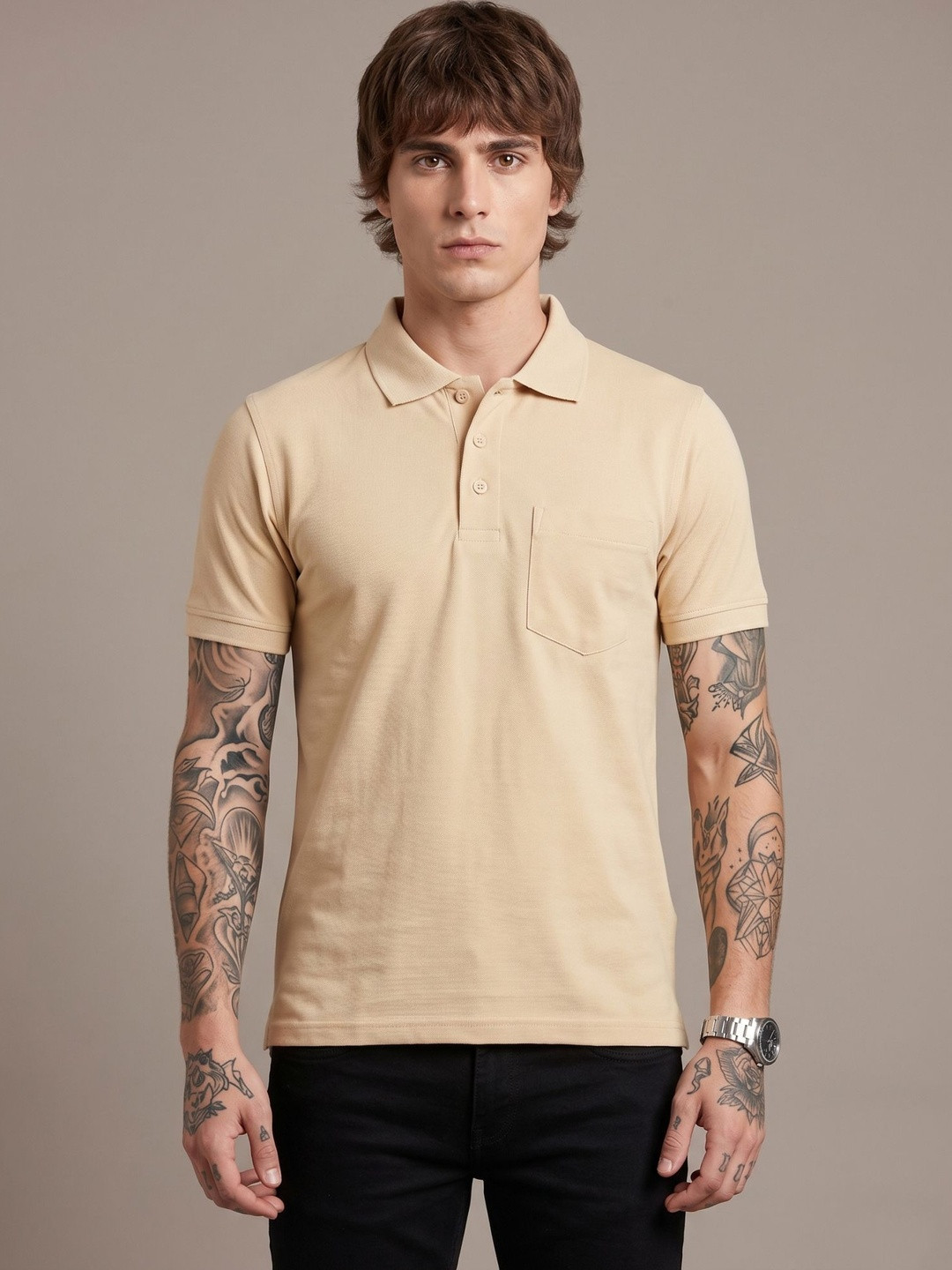 Moda Rapido Men Polo Collar Pockets T-shirt