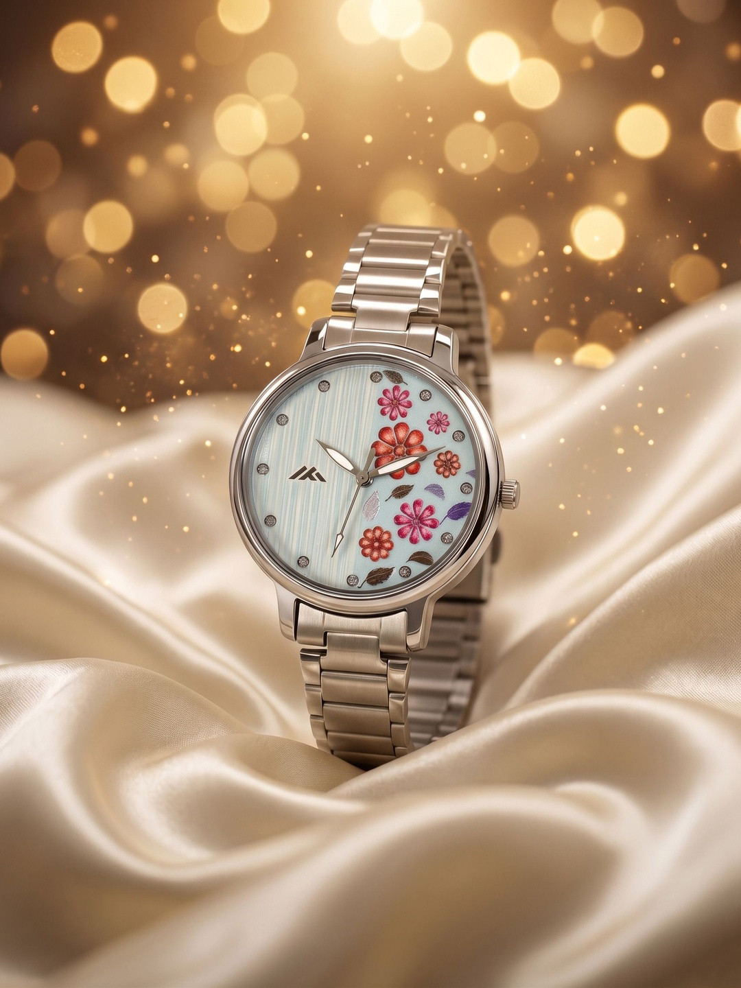 VIRAKTI Women Brass Printed Dial & Stainless Steel Bracelet Style Straps Analogue Watch H-54-BLUE VIR