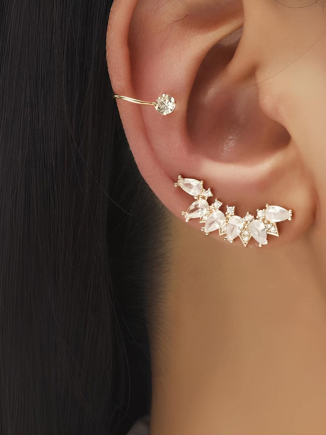 Goho Set of 2 Stone Studded Earcuffs