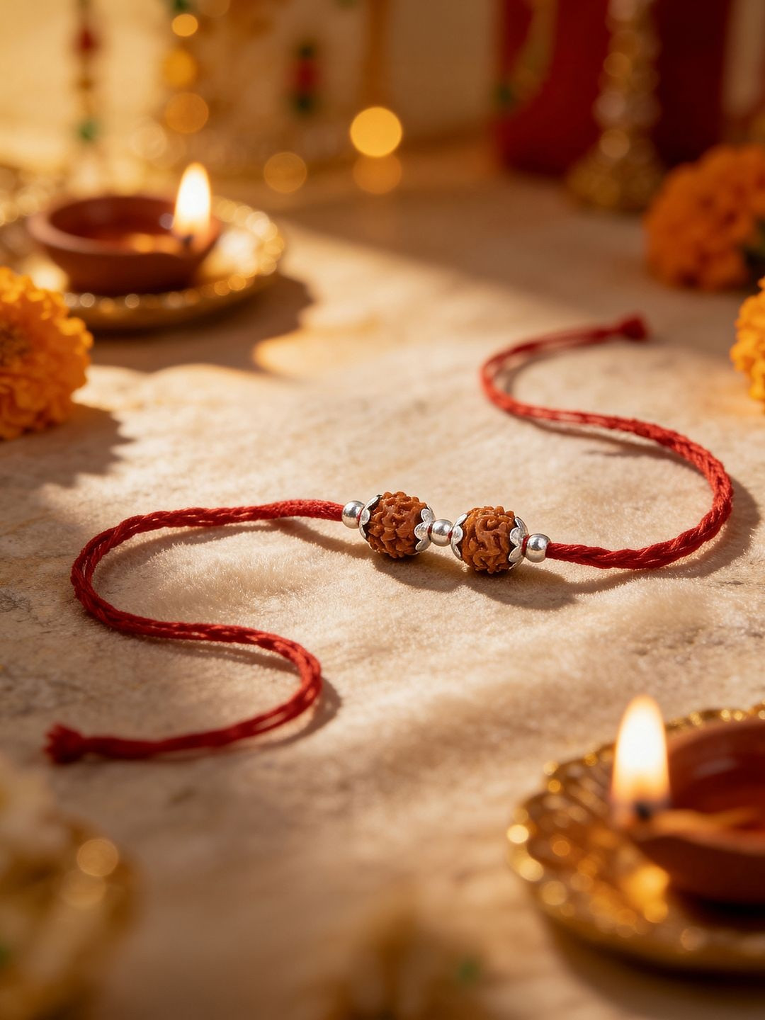 TOUCH925 Sterling Silver Double Rudraksha Rakhi