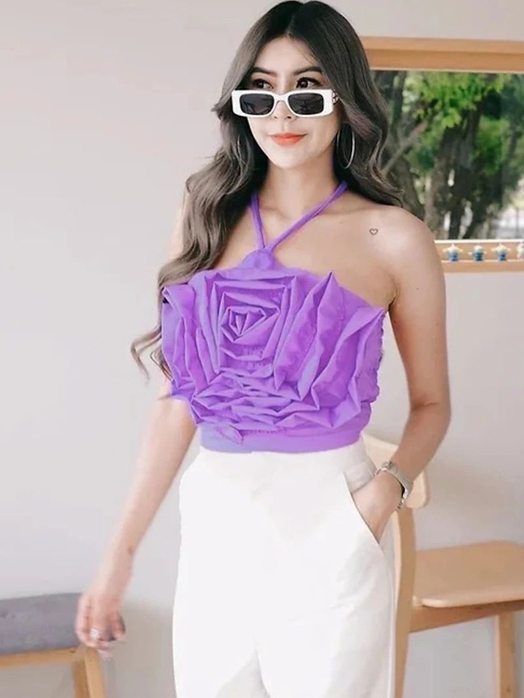 Lush&Loom Lifestyle Halter Neck Ruffles Cotton Crop Top