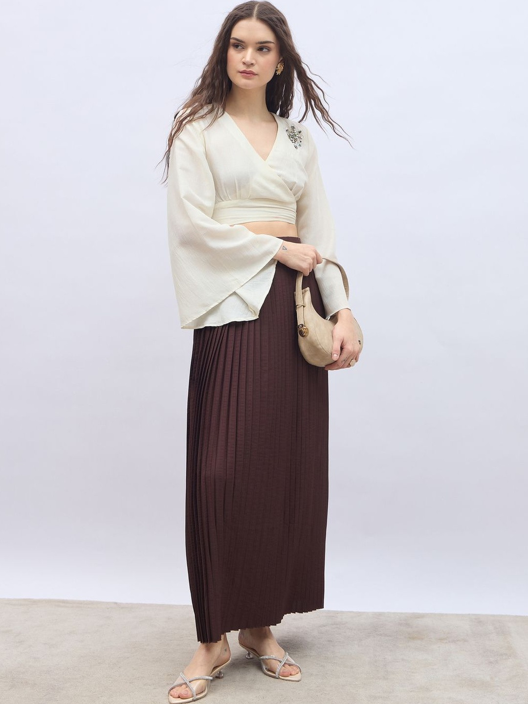 Styli Women Accordion Pleated Maxi Flared Skirt