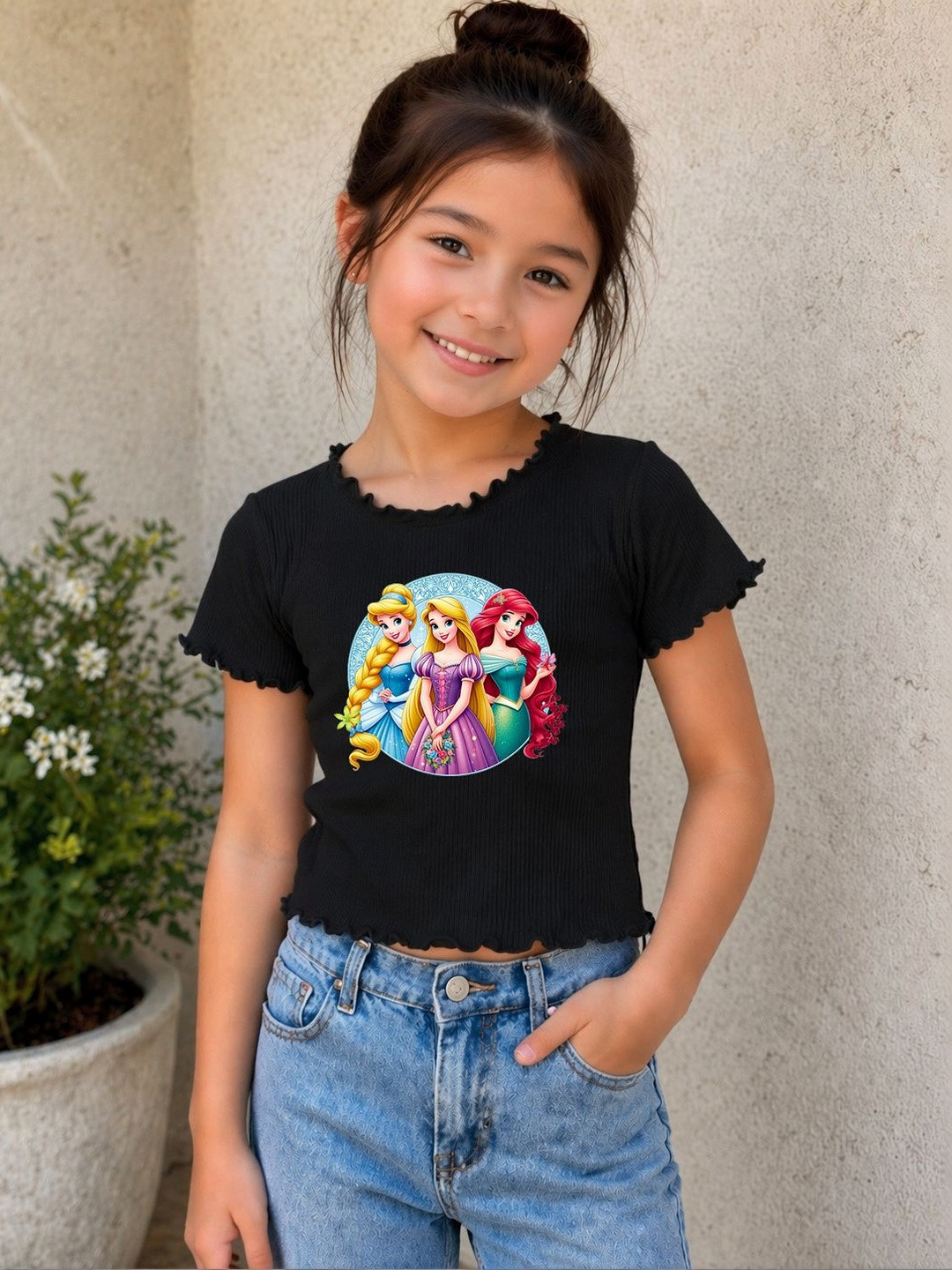 KIK33 Print Ruffles Crop Top