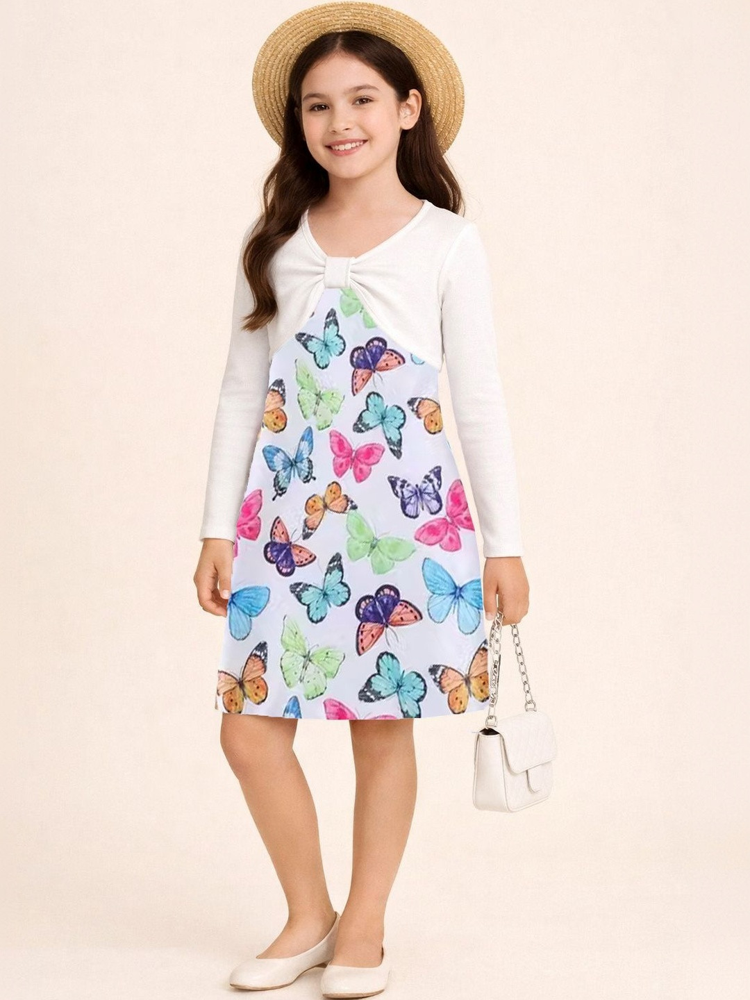 VOGAAN JUNIOR Girls Graphic Printed Round Neck A-Line Dress