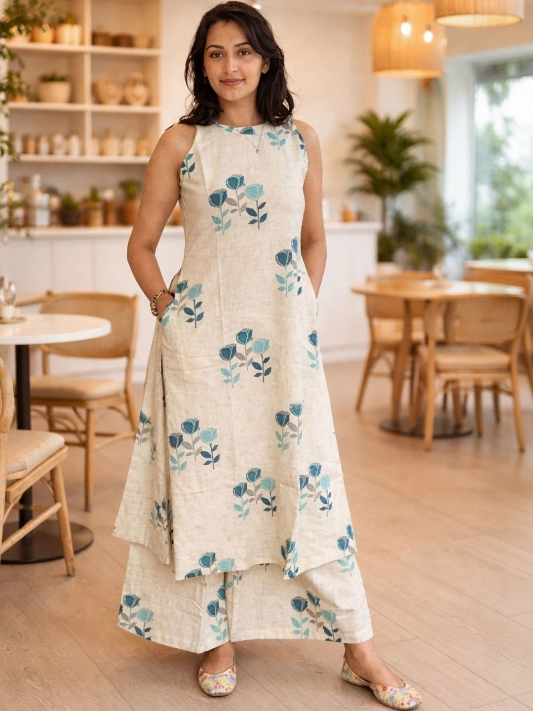 Garg Enterprises Women Floral Printed Regular Kurta with Palazzos