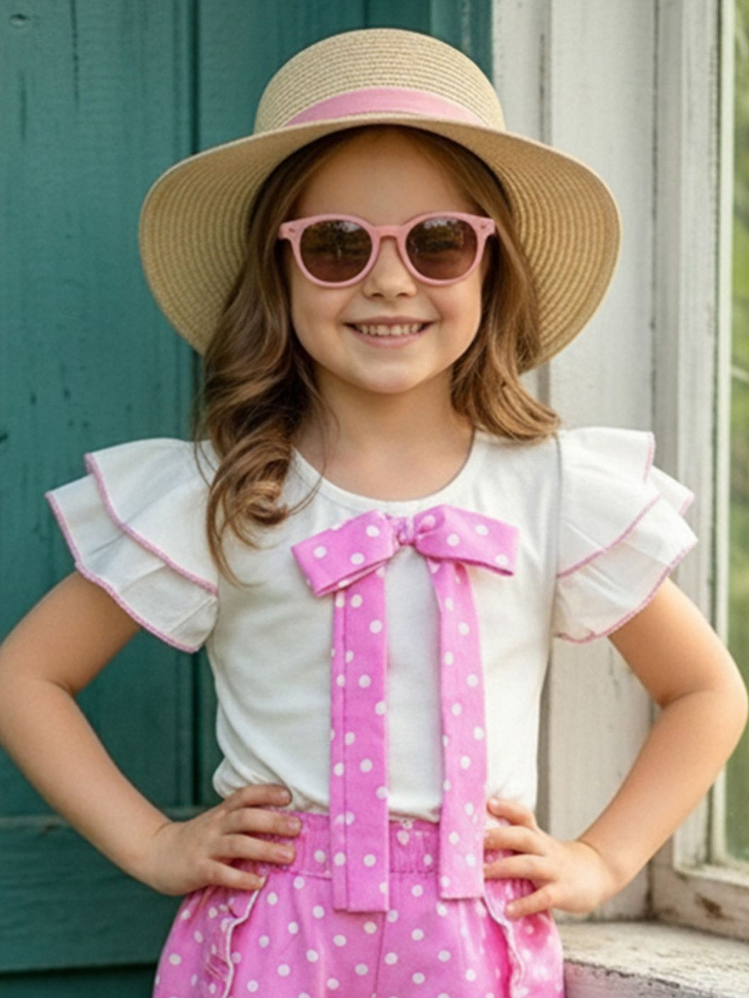 Cutiekins Polka Dot Flutter Sleeve Cotton Top