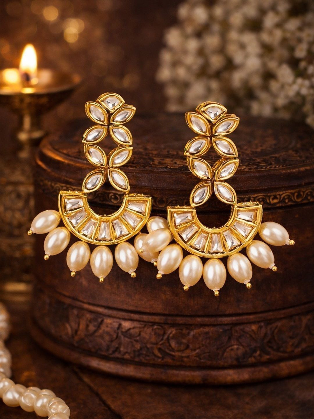 SUGARFRILL Ethnic Kundan Gold Plated Drop CZ Earrings