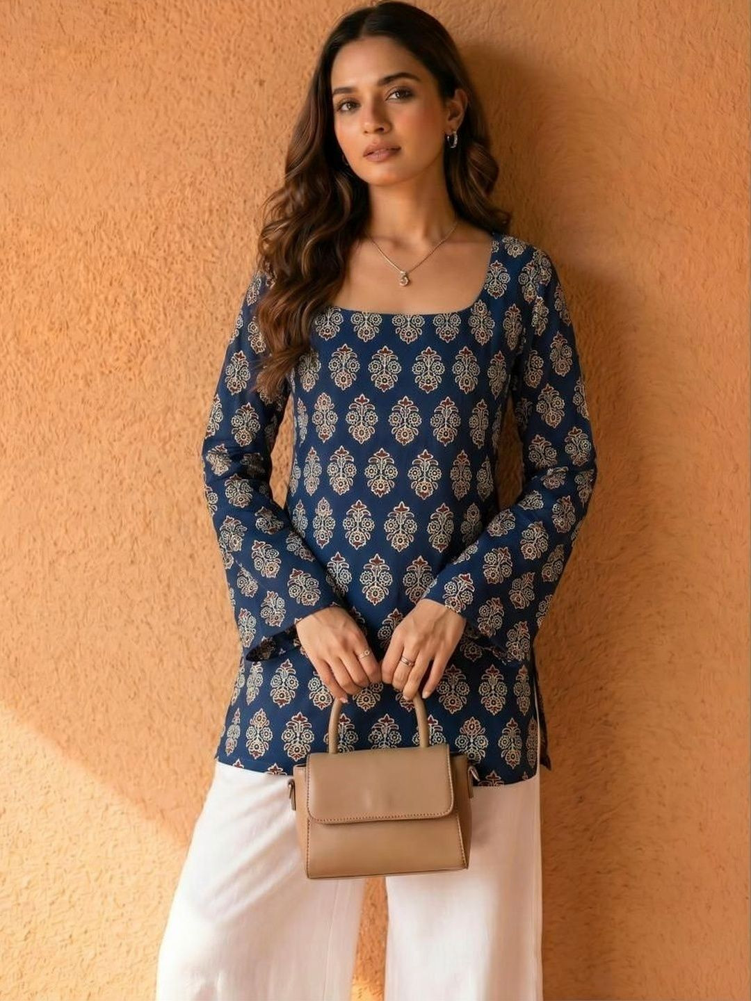 KAORI BY SHREYA AGARWAL Ethnic Motifs Printed Square Neck Pure Cotton Blend Kurti