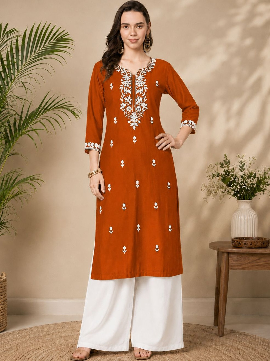 FORKEY Women Embroidered Thread Work Kurta