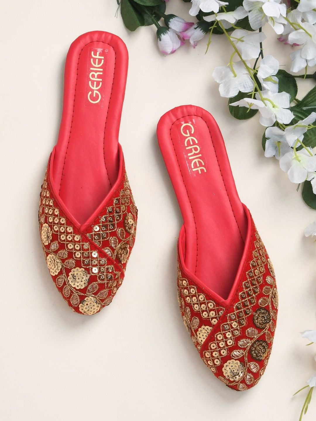 GERIEF Women Embellished Party Mules Flats