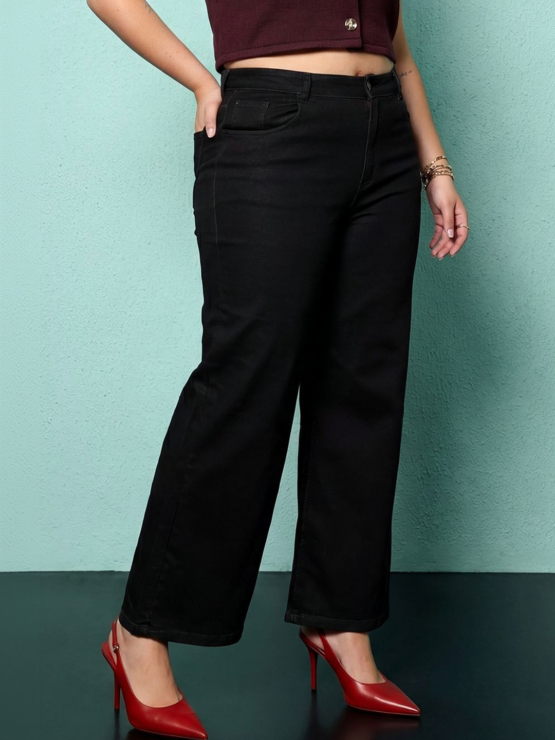 Miss Chase A+ Plus Size Women's Wide Leg High Rise Regular Stretchable Denim Jeans