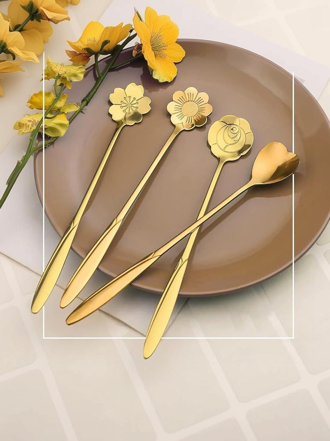 Myntra Elegant Homes Gold-Toned Stainless Steel Dessert Spoon