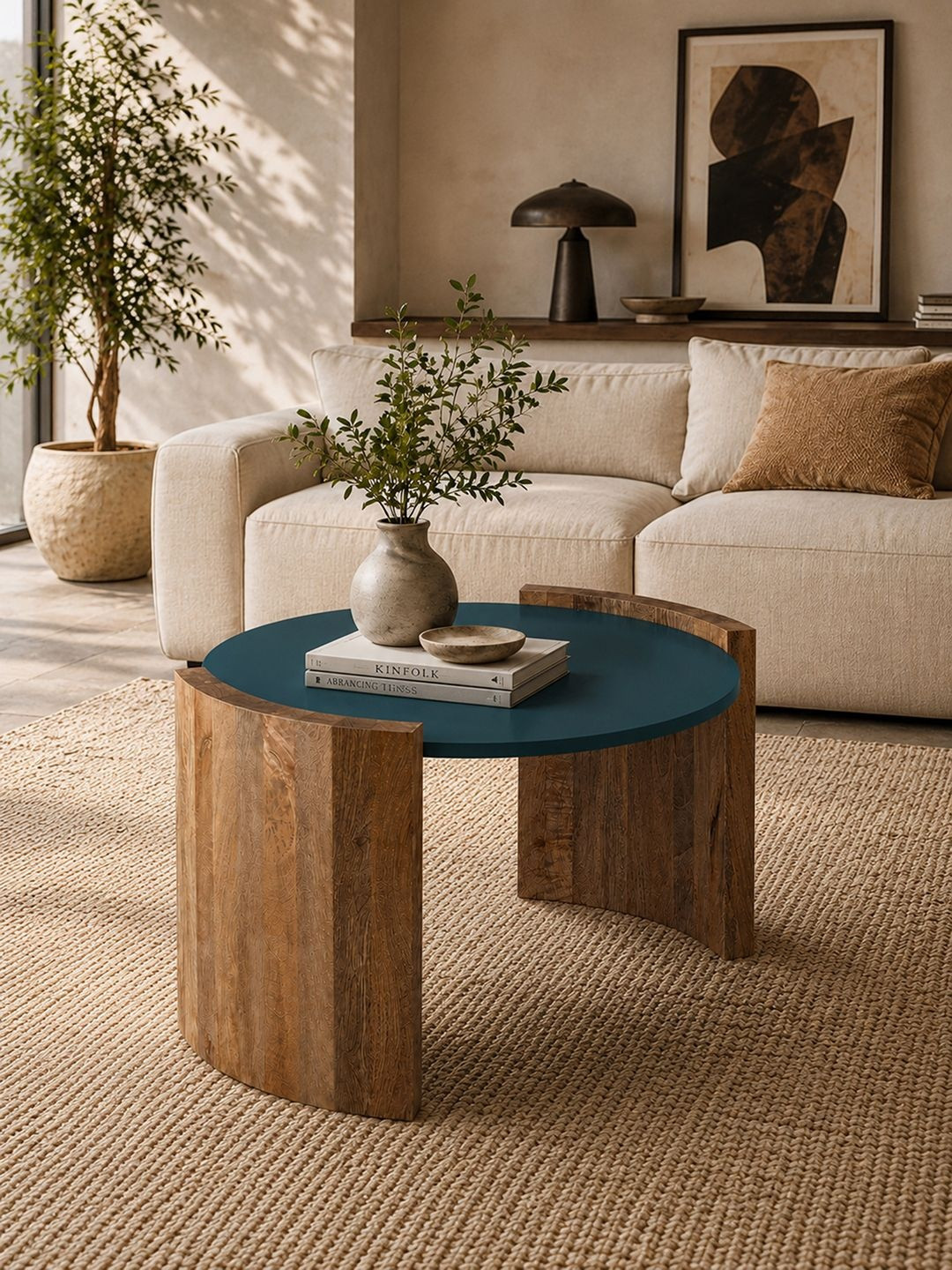 Metalsmith Blue Round Wooden Coffee Table
