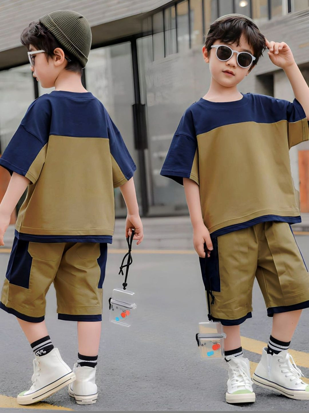 NABBU Unisex Kids Colourblocked T-shirt with Shorts