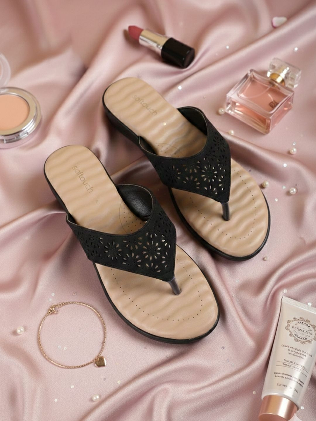 Khadims Women Open Toe Flats with Laser Cuts