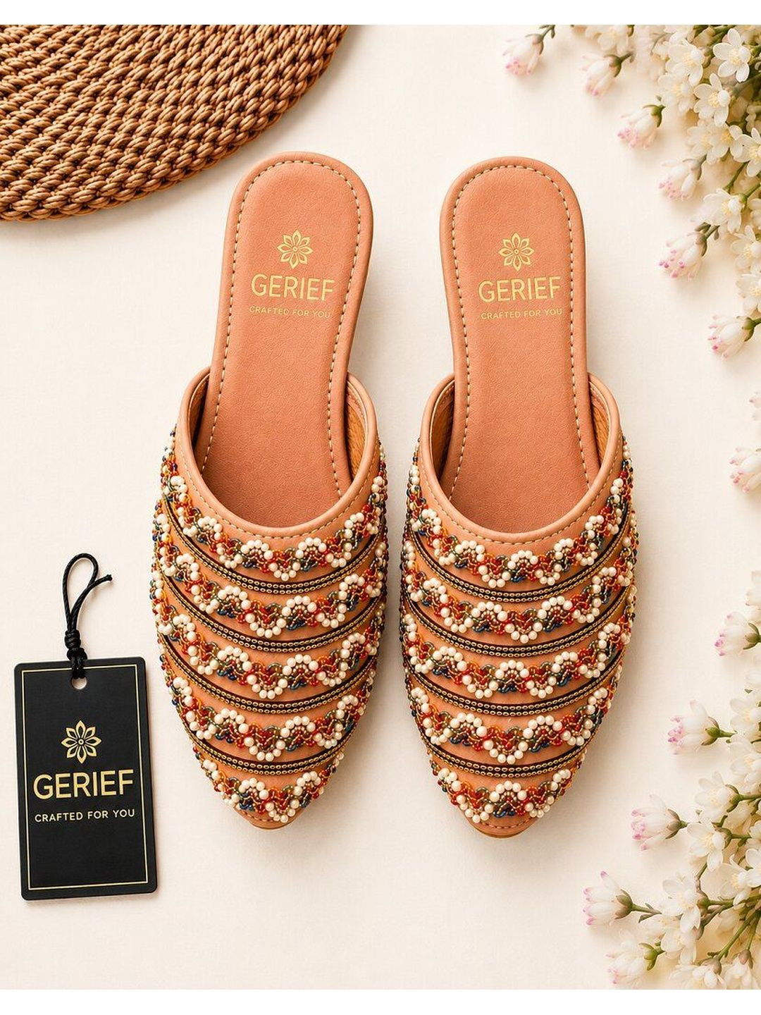 GERIEF Women Embellished Ethnic Mules Flats