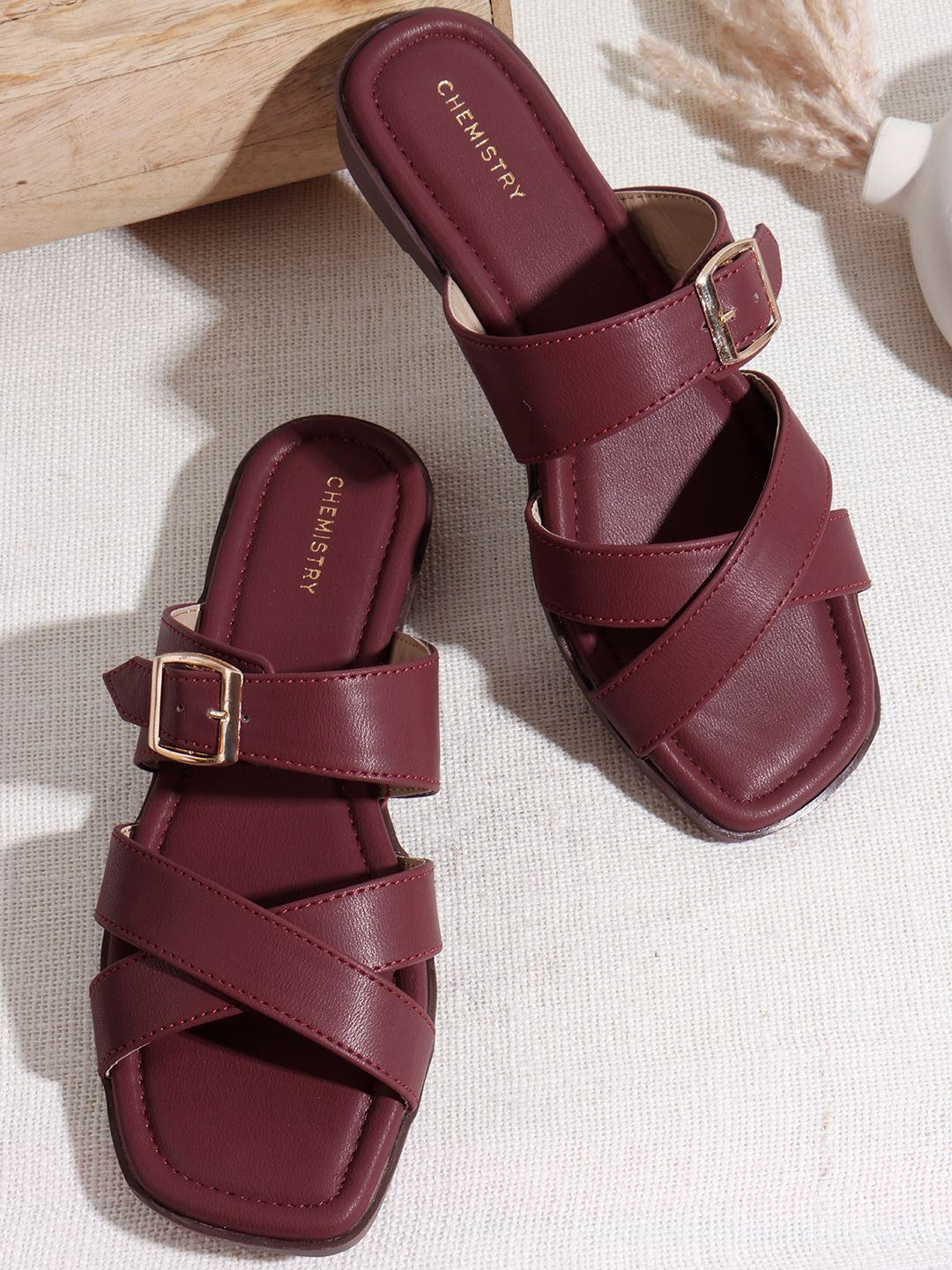 Chemistry Women Open Toe Flats With Buckles