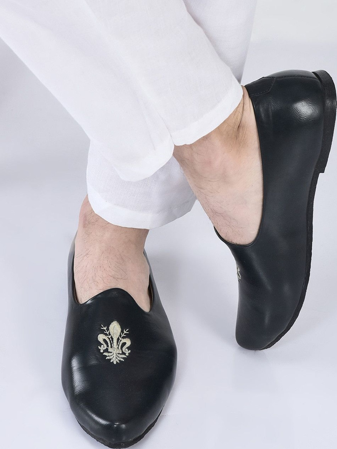 FAUSTO Men Blue Wedding Ethnic Party Embroidery Design Slip On Juttis and Mojaris