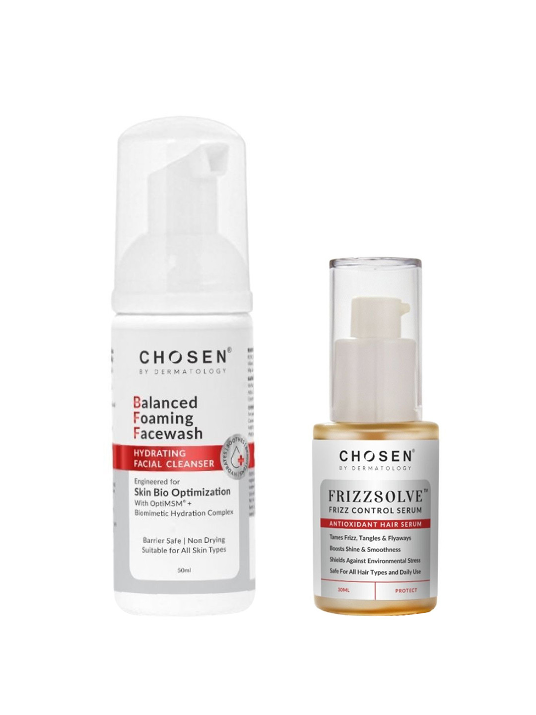 CHOSEN Pack of 2 Frizz Control Hair Serum & Foaming Face Wash