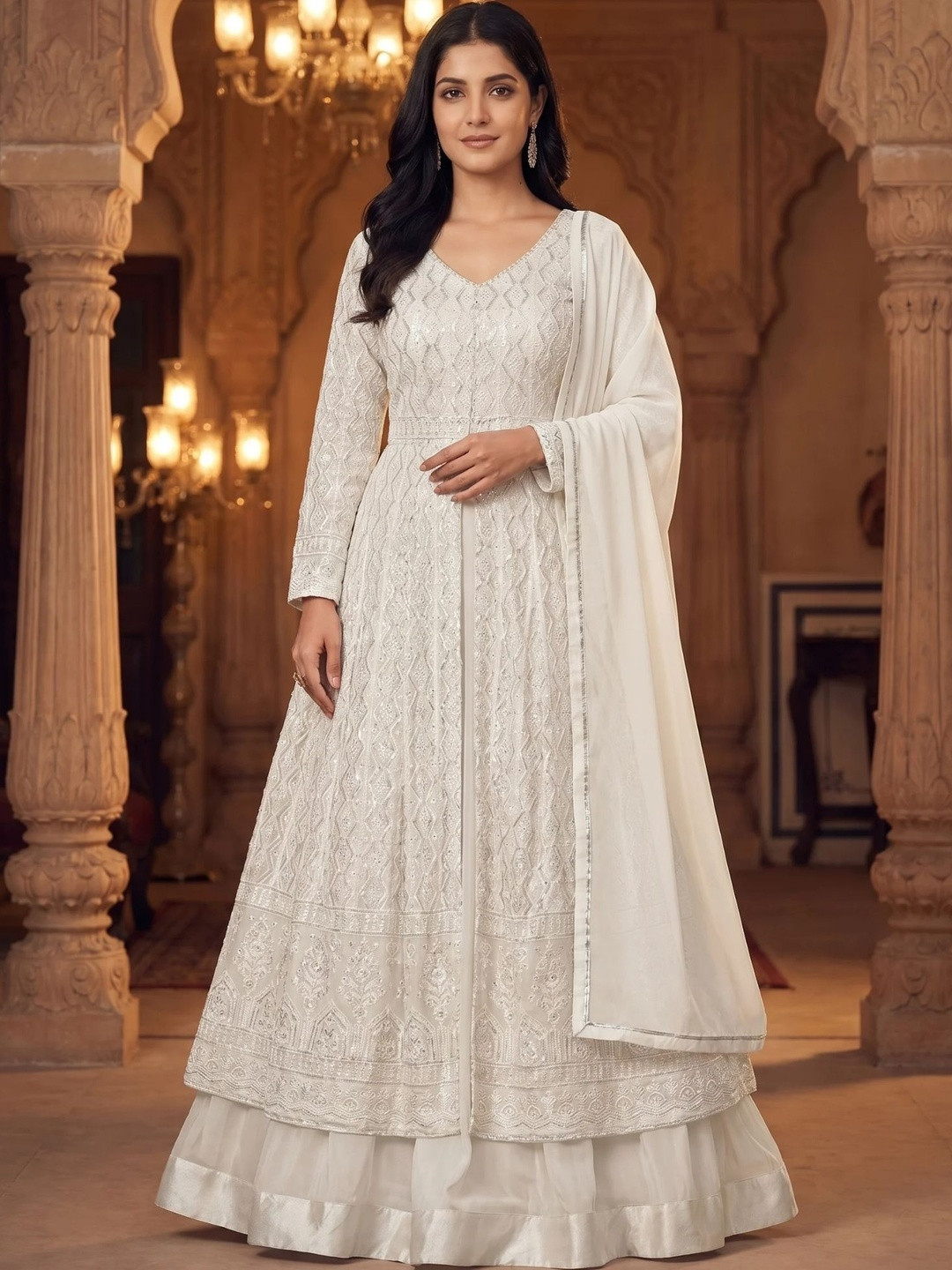 RUDRAPRAYAG Floral Embroidered Georgette Dress