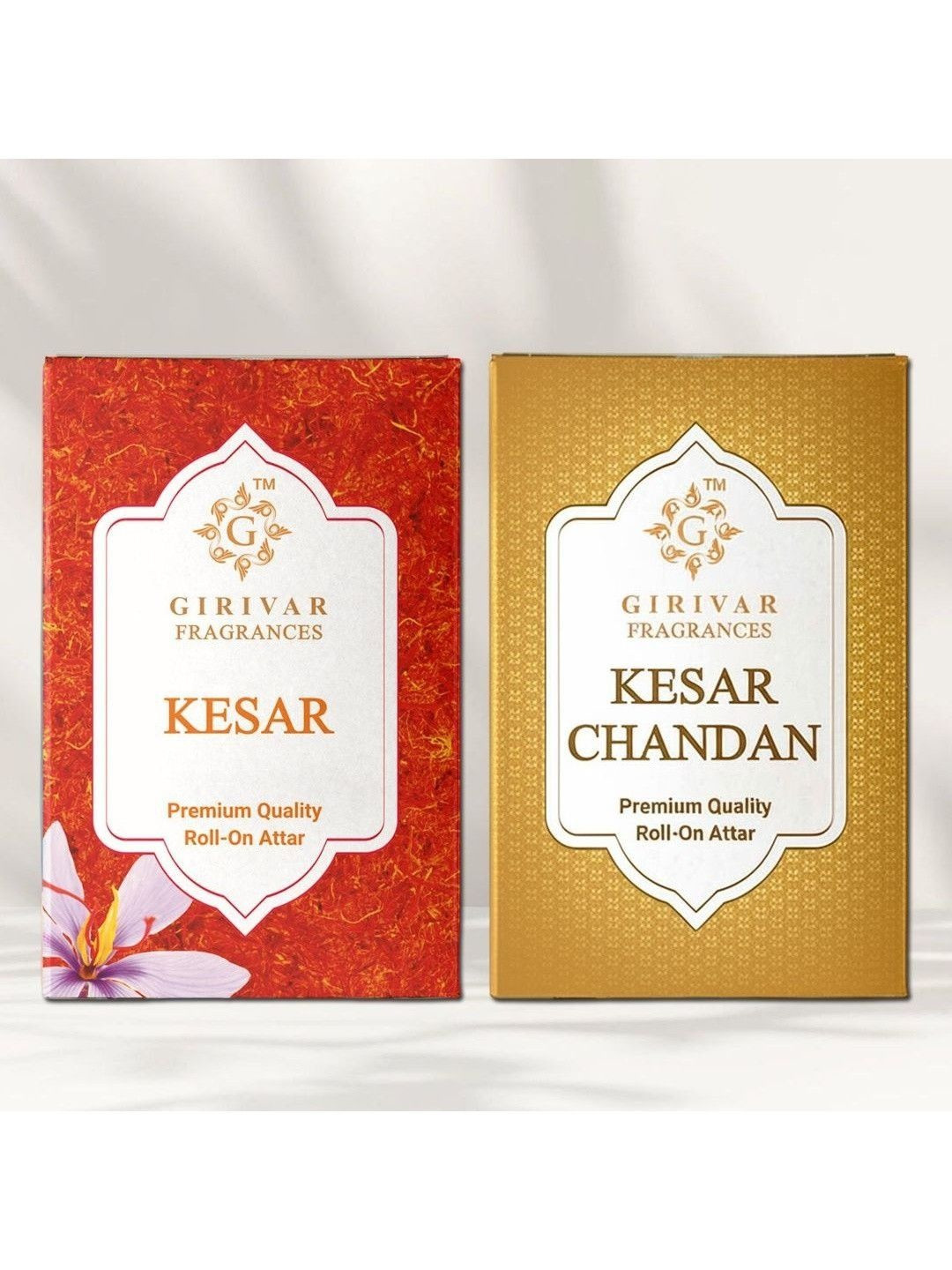 Girivar Set Of 2 Kesar & Kesar Chandan Long Lasting Roll On Attar - 6 ml Each