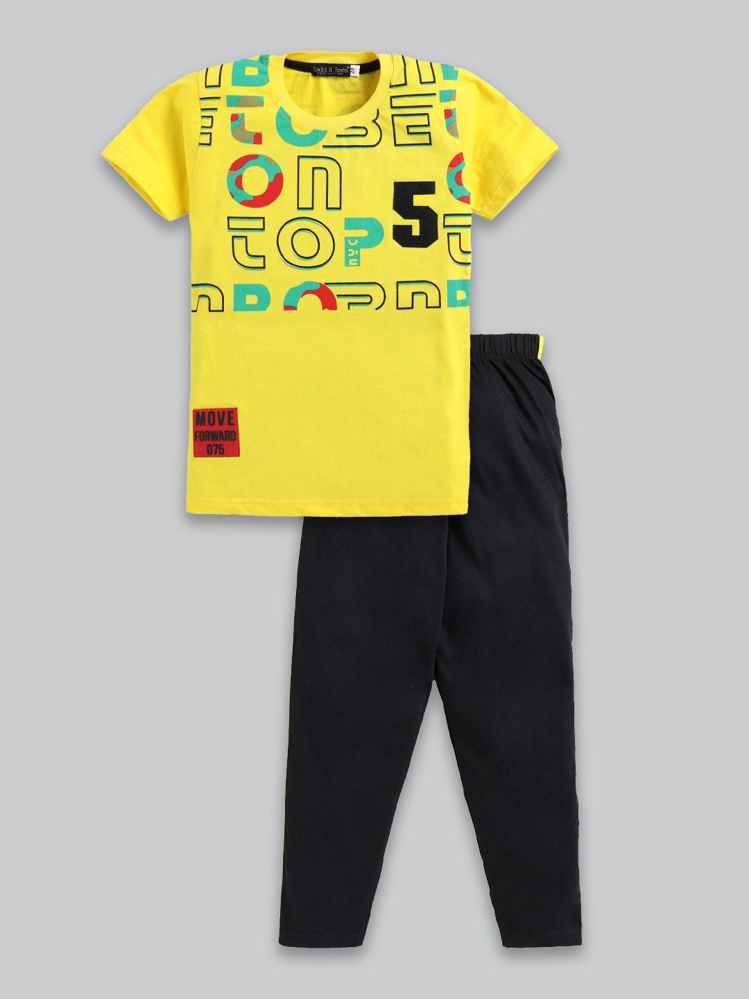 Todd N Teen Boys Typographic Printed Pure Cotton T-shirt with Trousers