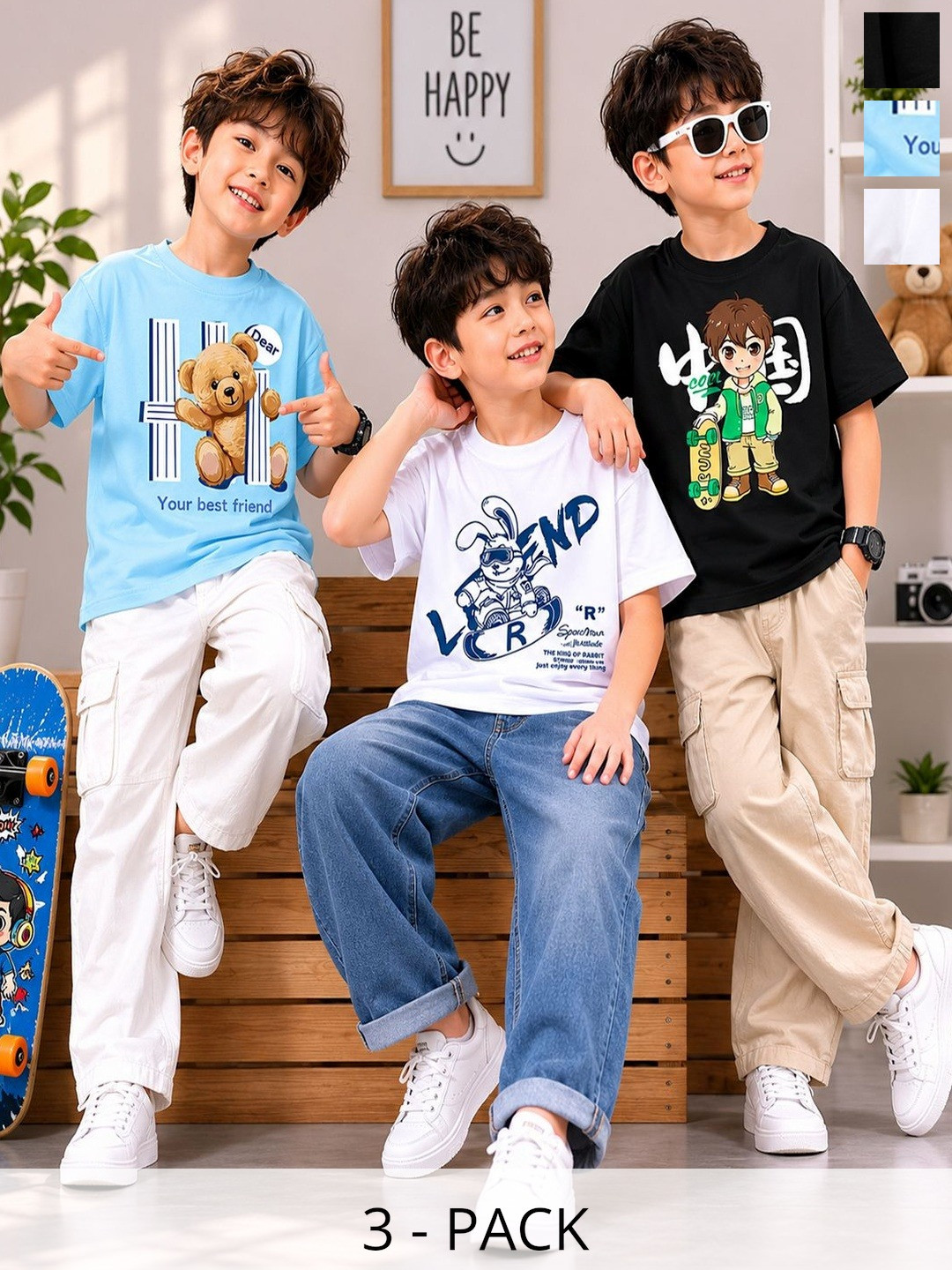 KEESOR Boys Pack of 3 Cotton T-shirt