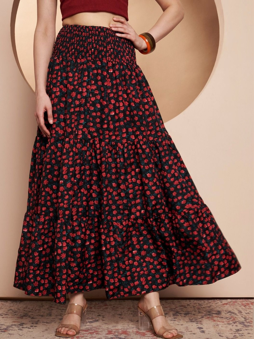 ZWERLON Women Floral Micro or Ditsy Print Maxi Flared Skirt