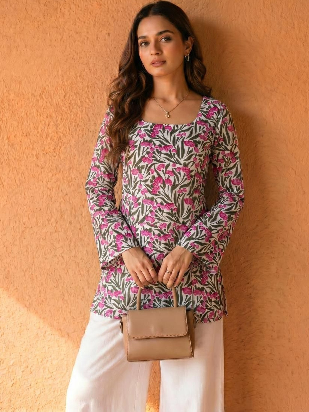 KAORI BY SHREYA AGARWAL Botanical Printed Square Neck Pure Cotton Blend Kurti