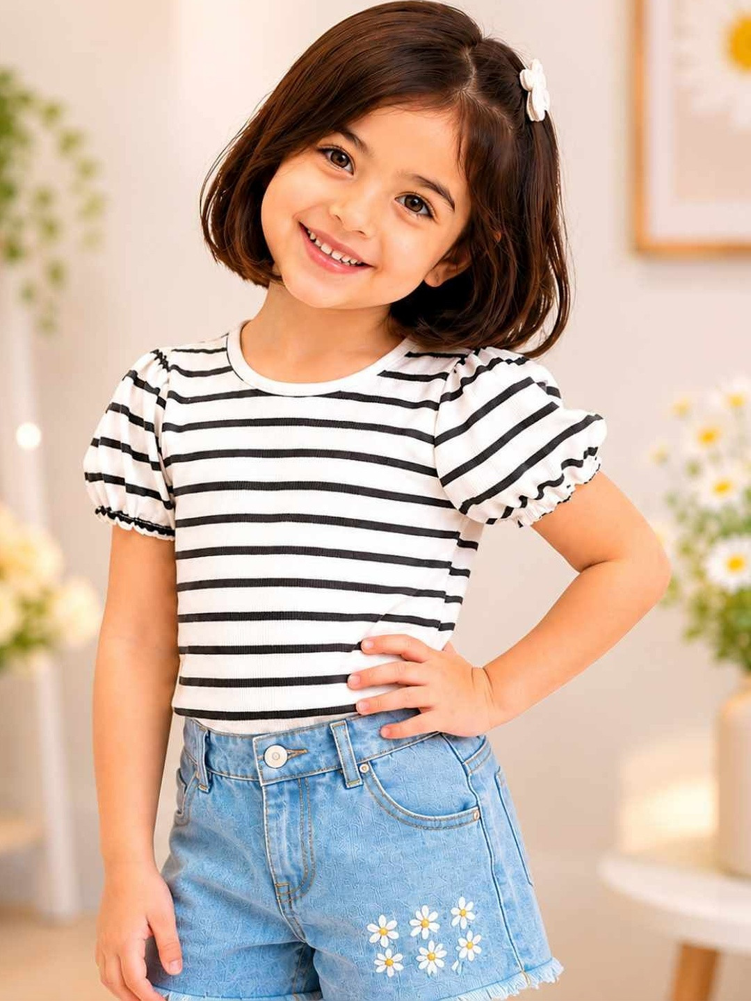 Ninas Striped Puff Sleeve Top