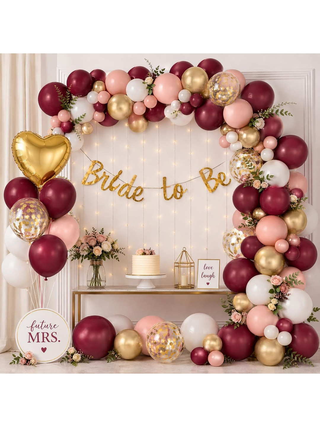 SKYWINS 55 Pcs Bride To Be Decoration Kit -Burgandy Balloons