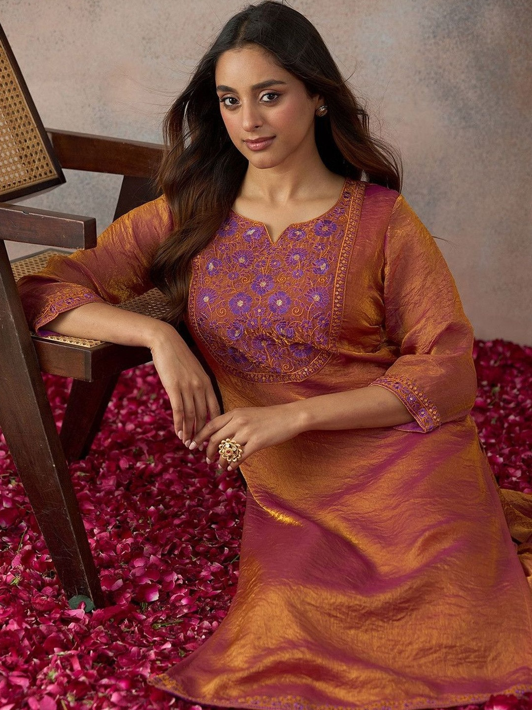 Anouk Rust Thread Embroidered Kurta with Palazzo Set