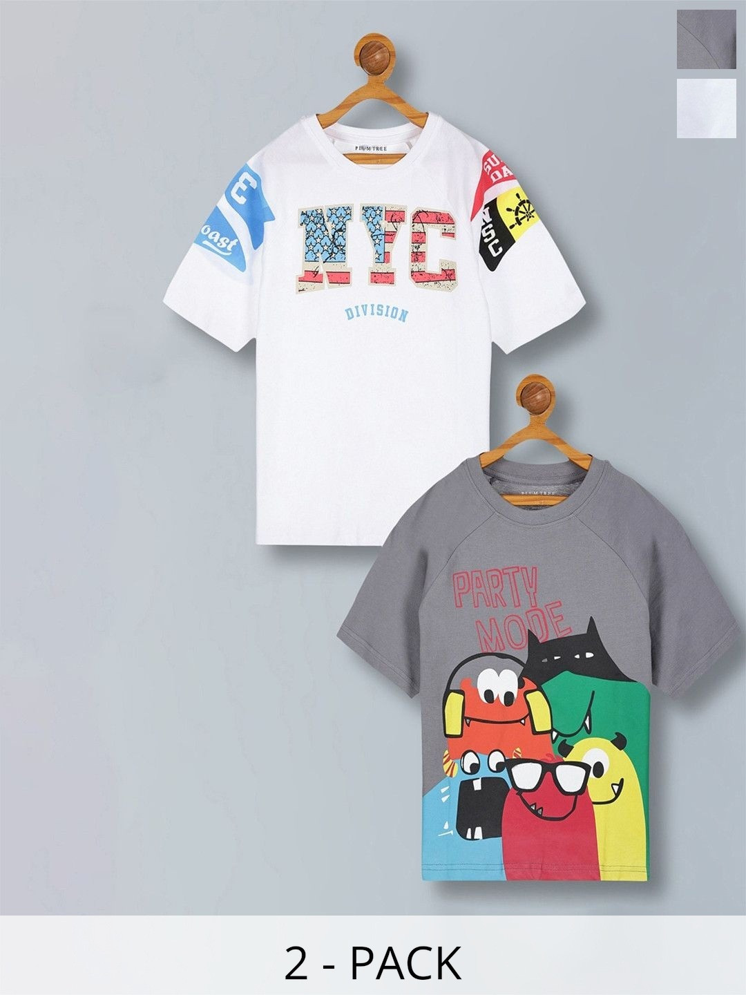 PLUM TREE Boys Pack of 2 Premium Cotton Printed Oversized T-shirt
