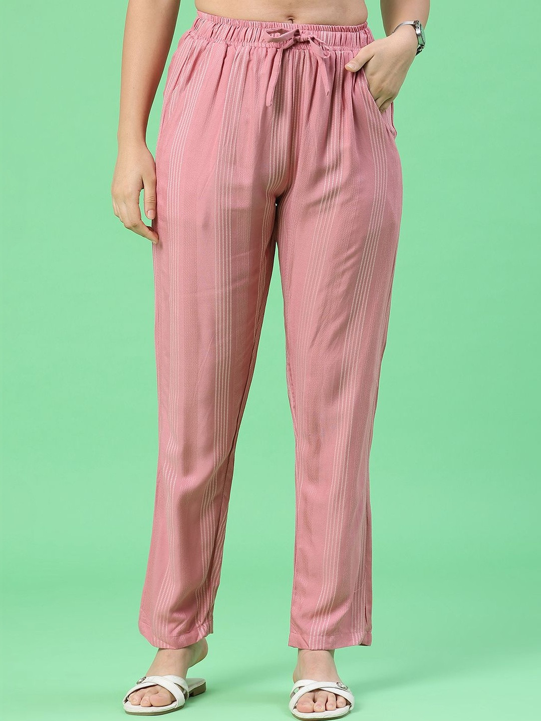 LIMEROAD Striped Mid-Rise Trousers