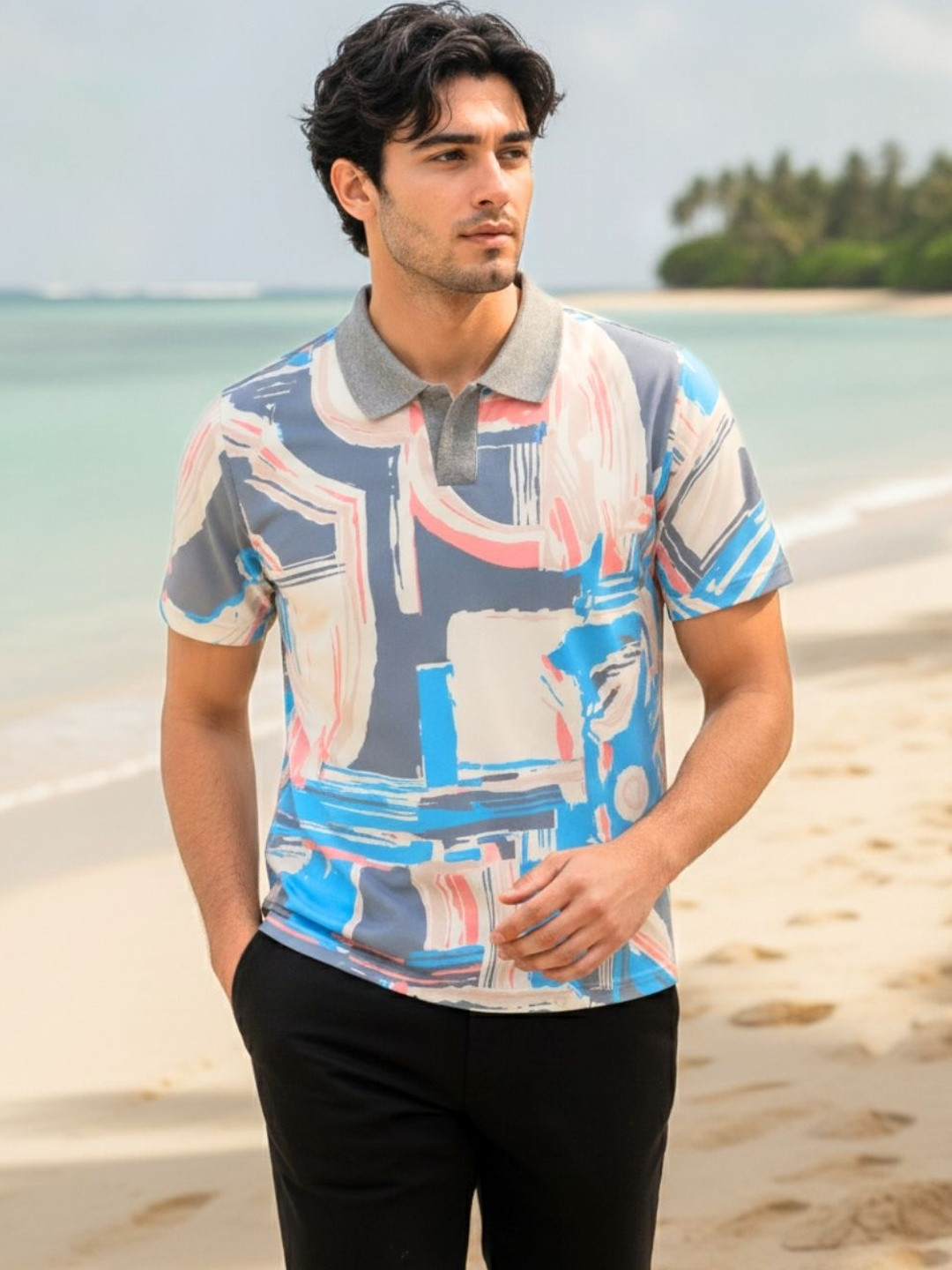 SMAN Men Printed Polo Collar T-shirt