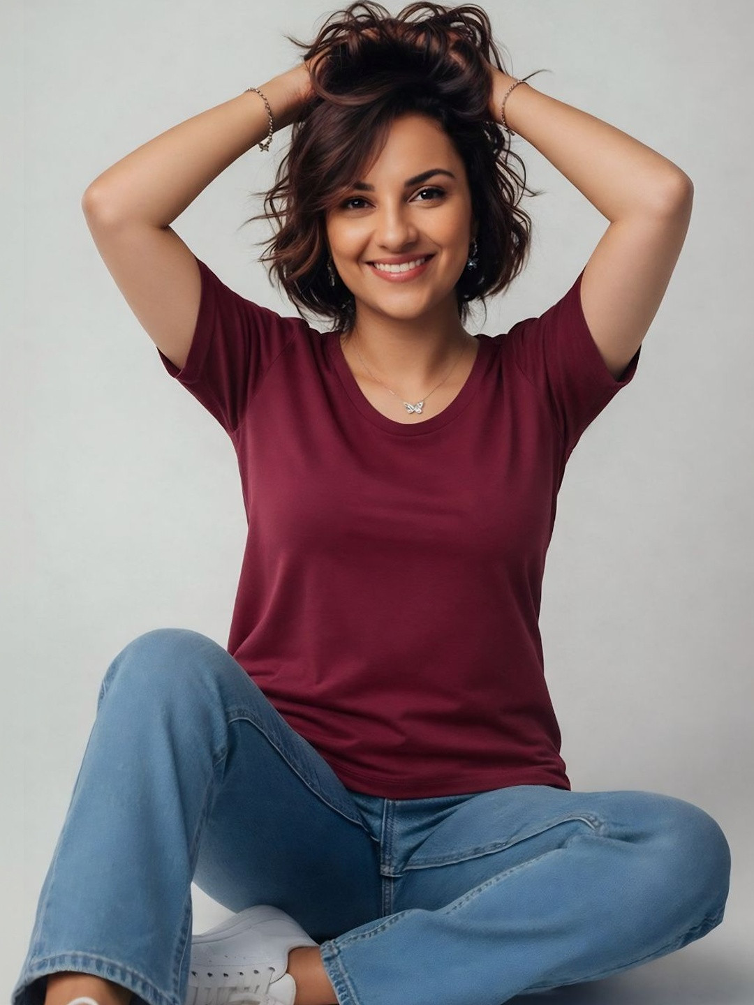 GlamZei Solid Cotton Round Neck Relaxed Fit Casual T-Shirt
