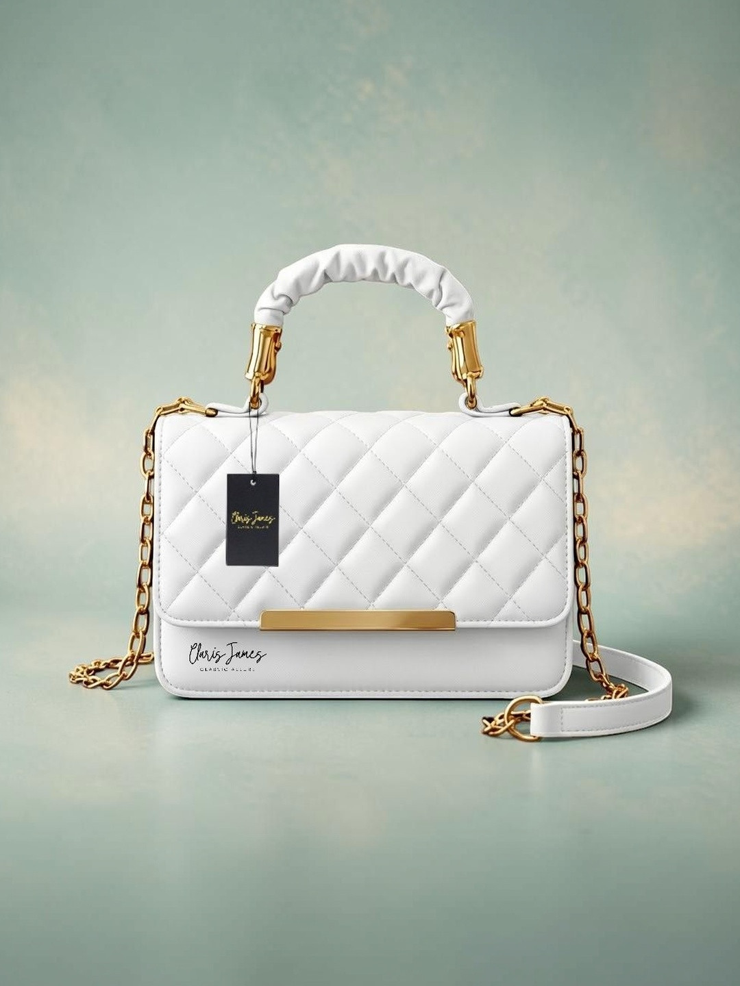CLARIS JAMES Textured PU Structured Handheld Bag with Quilted
