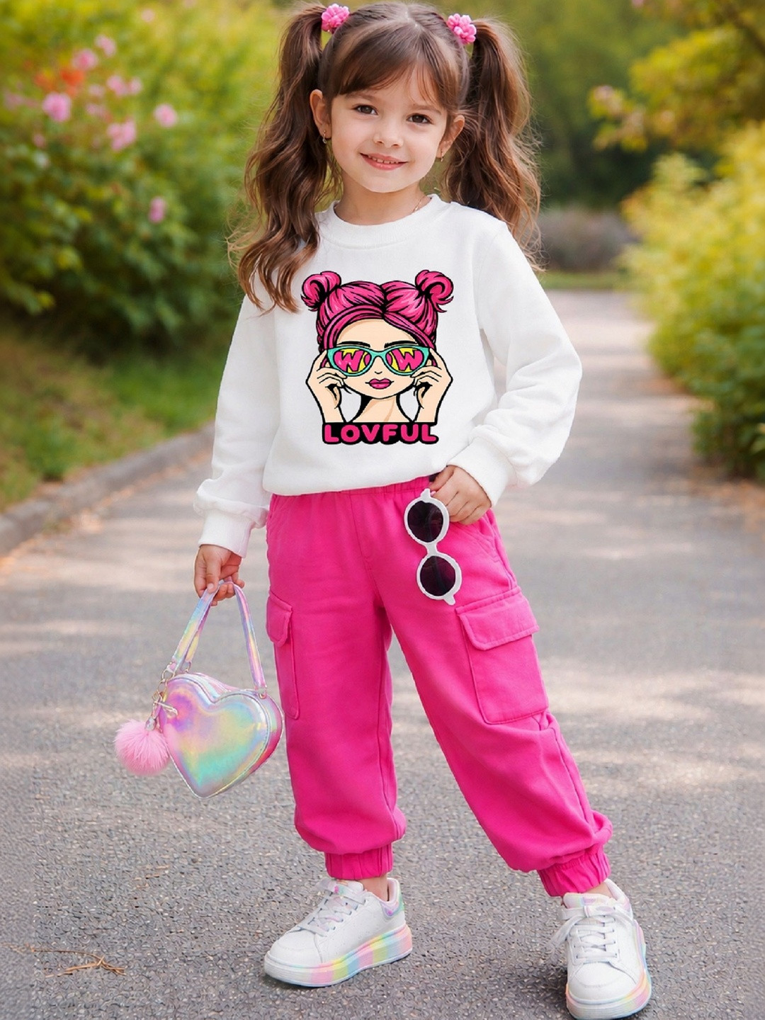 kilimoli Girls Printed Sweatshirt with Trousers