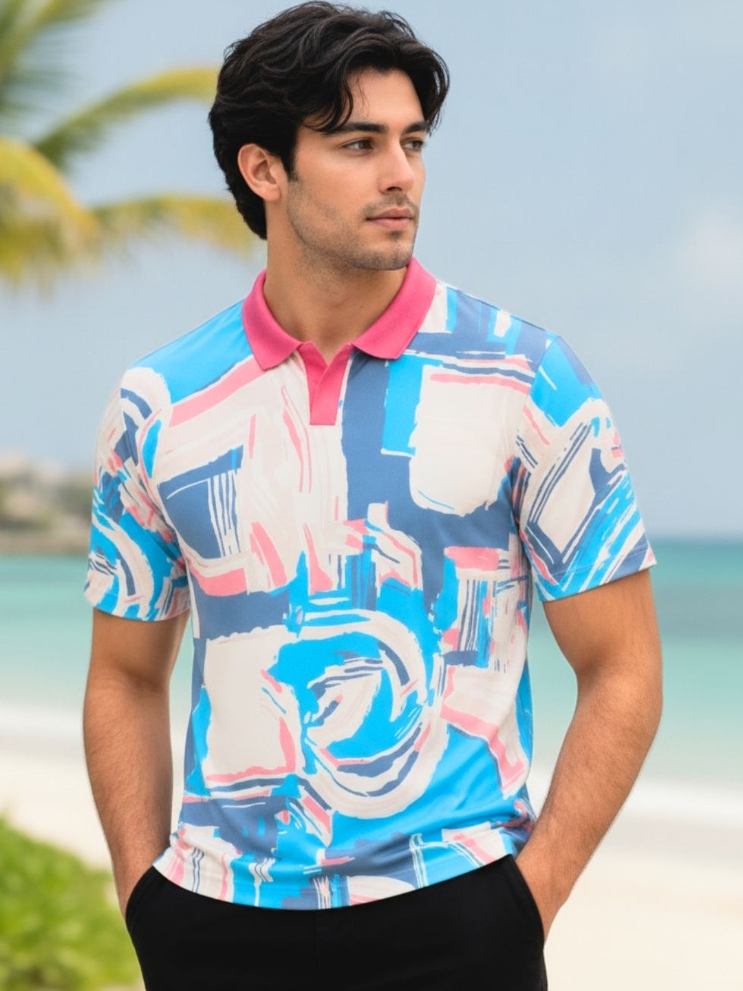 SMAN Men Printed Polo Collar T-shirt