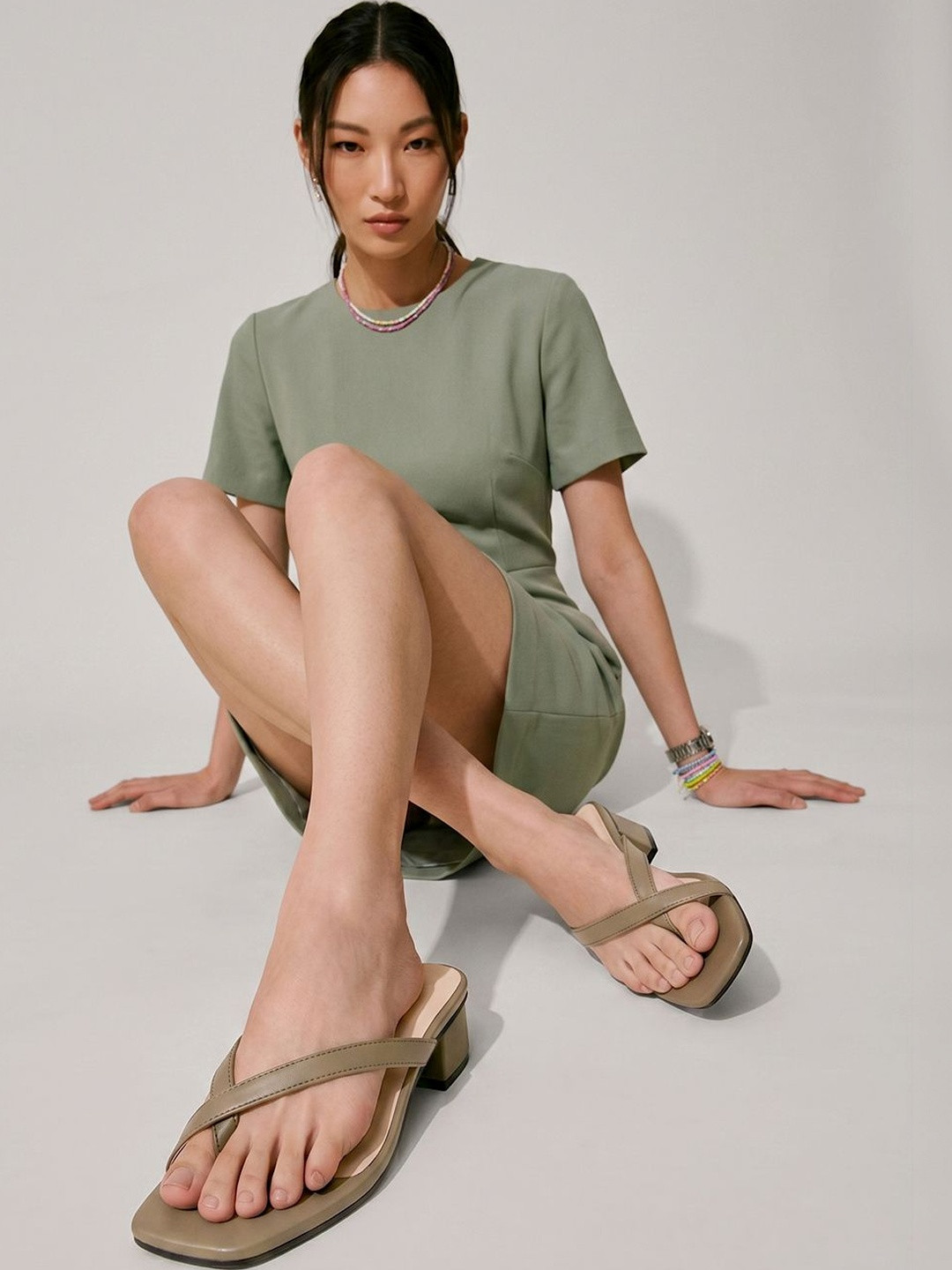 FIFTHTOE Women Olive open Toe Block Heel Sandals