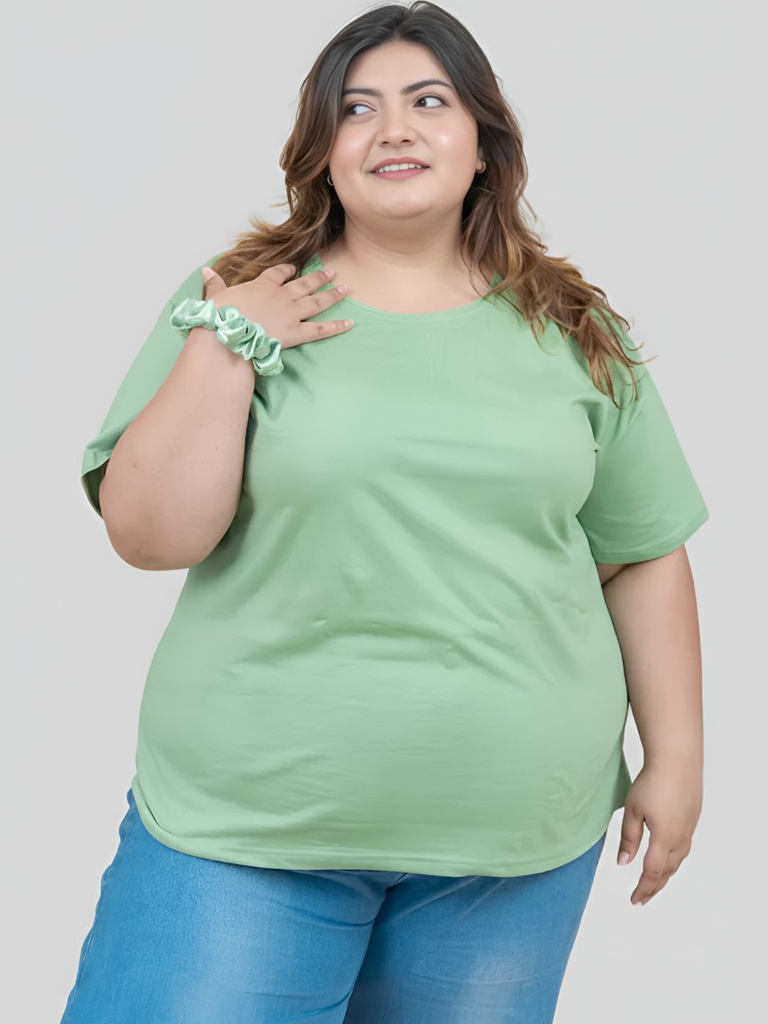 GlamZei Solid Cotton Round Neck Relaxed Fit Casual T-Shirt