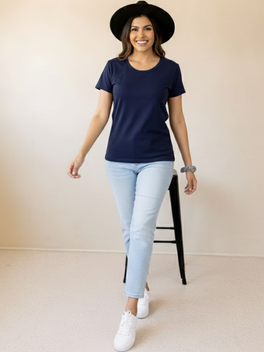 GlamZei Solid Cotton Round Neck Relaxed Fit Casual T-Shirt