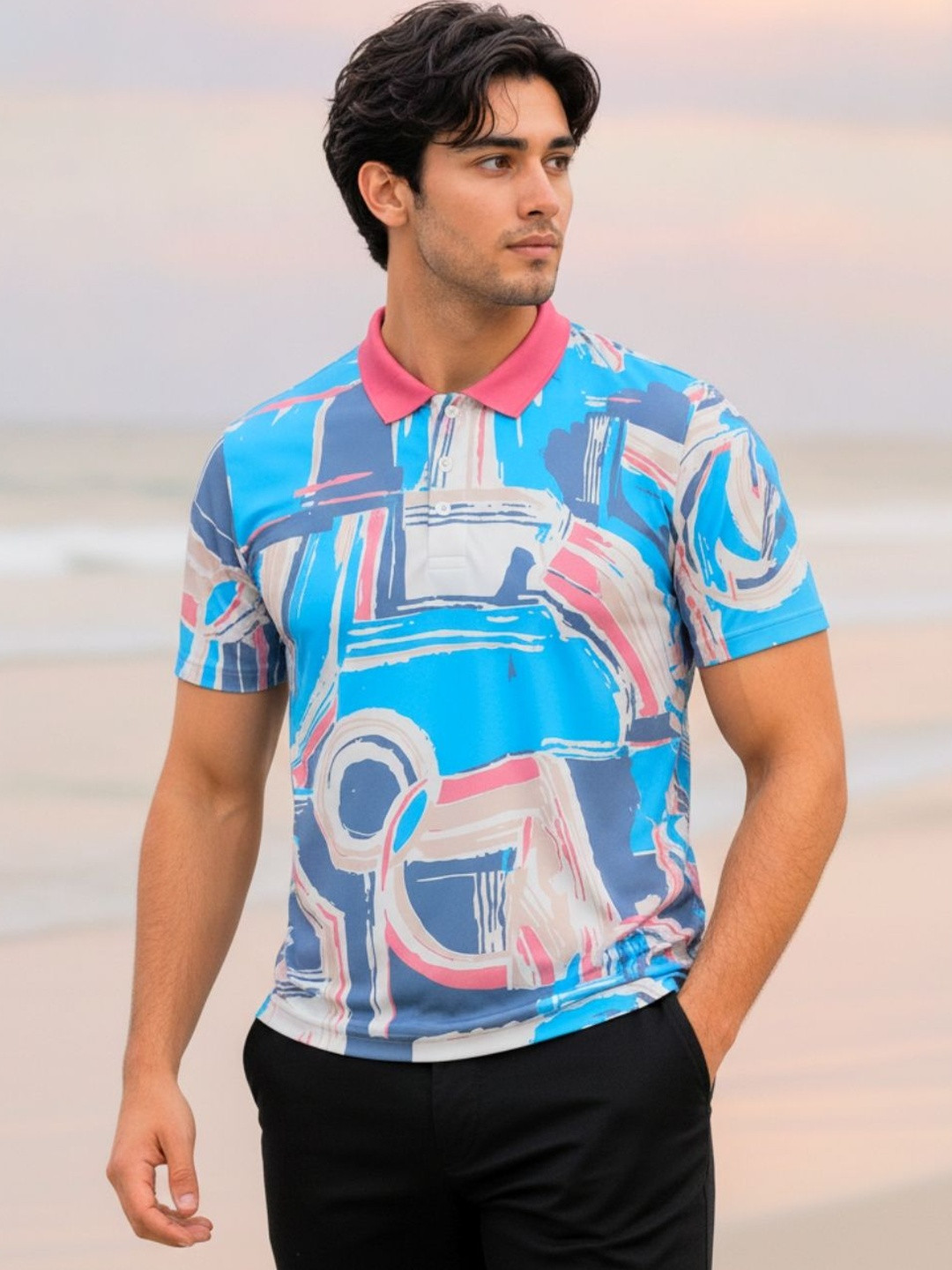 SMAN Men Printed Polo Collar T-shirt