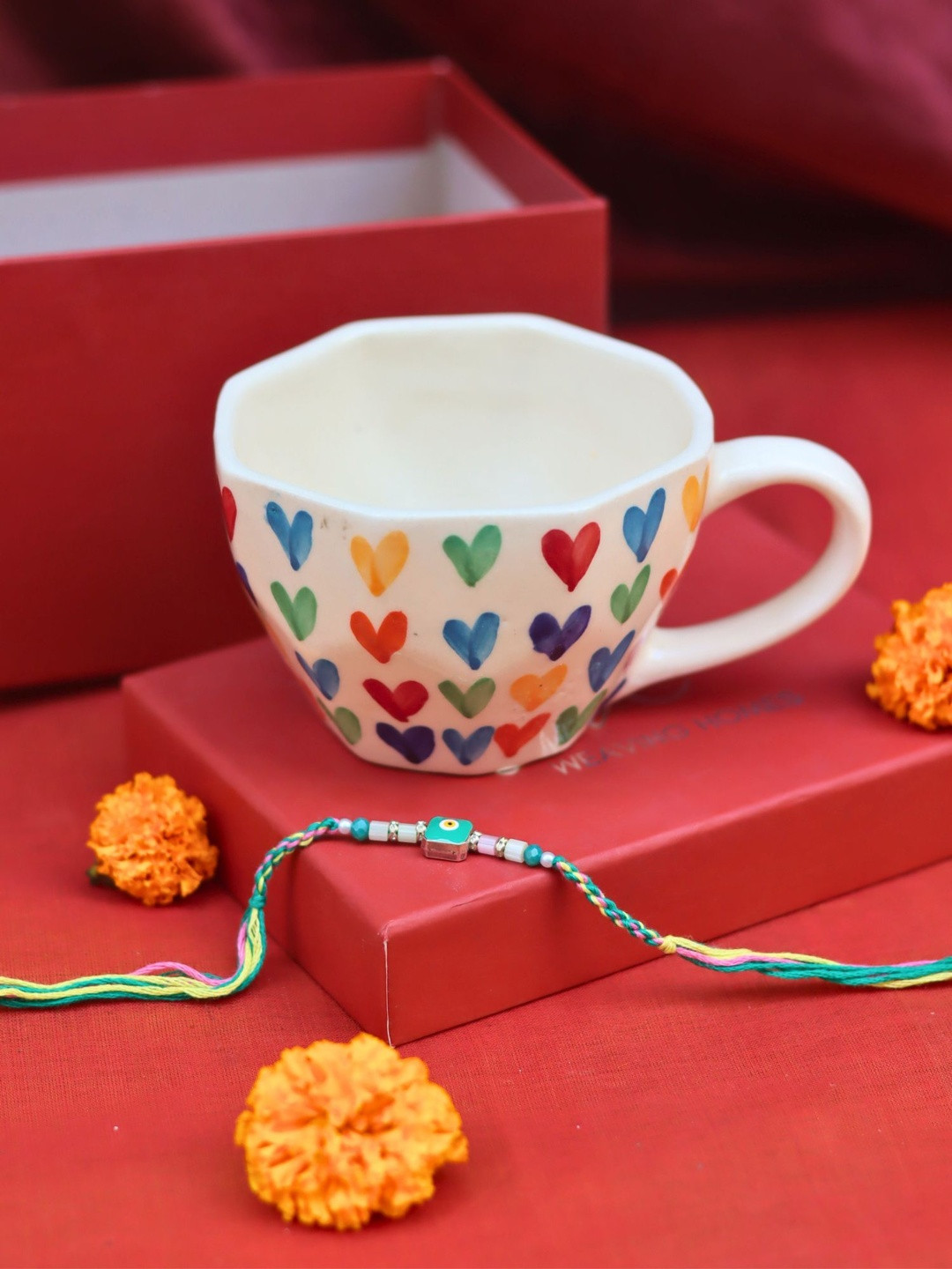 WEAVING HOMES 2Pcs Beaded Rakhi With Mug