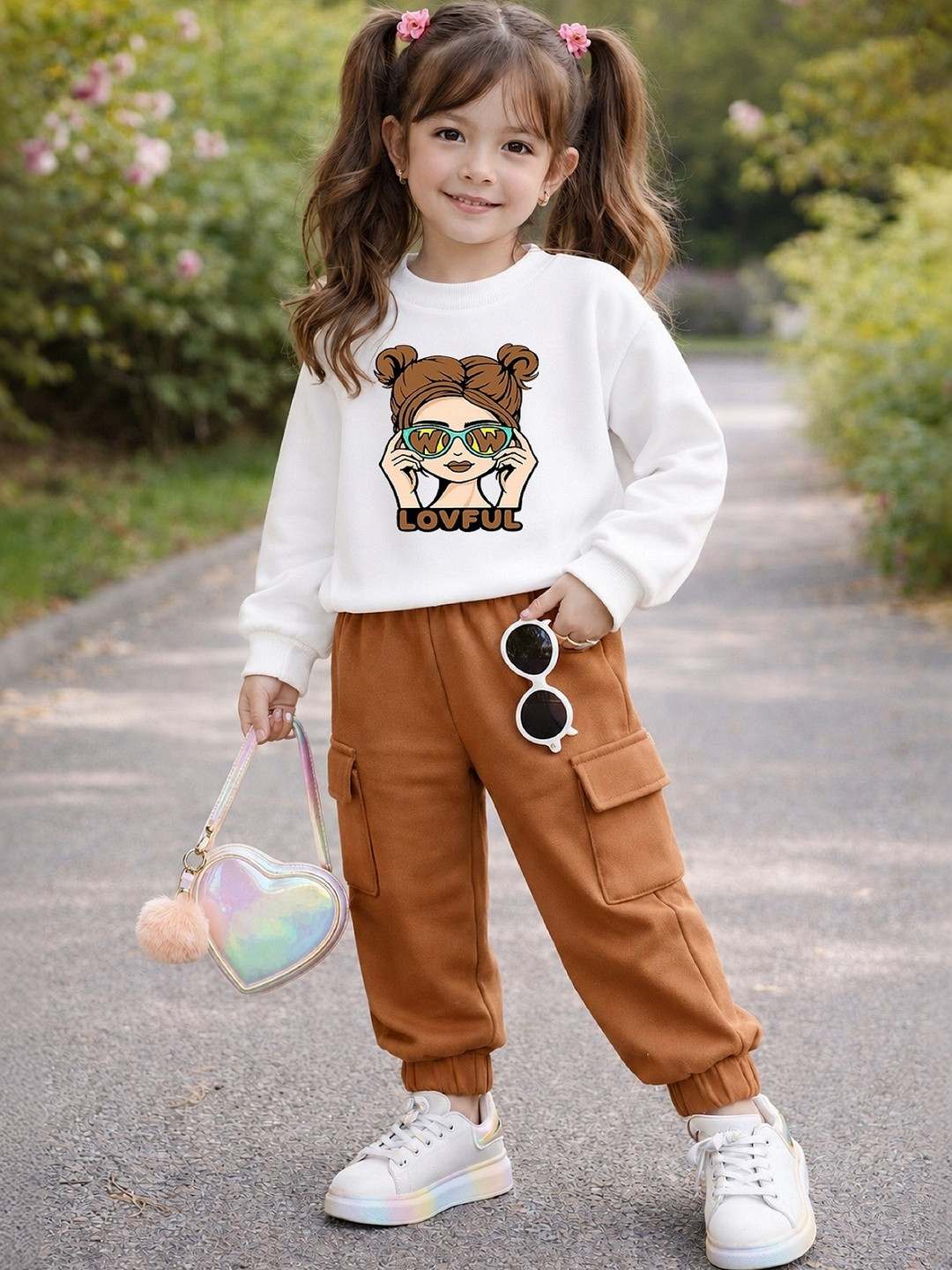 kilimoli Girls Graphic Printed Sweatshirt With Trousers