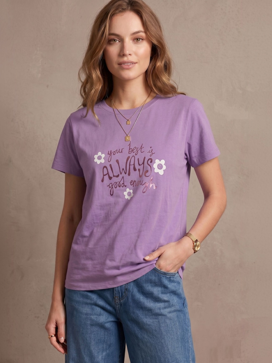 Wineberry Women Typography Printed T-shirt