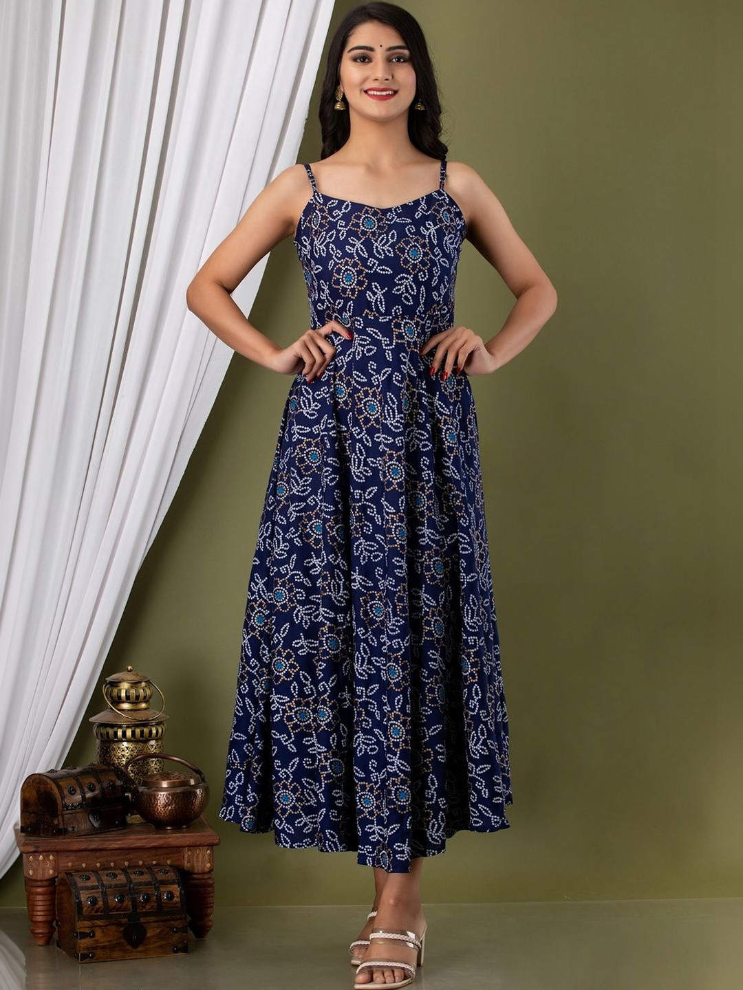 OBLEK Ethnic Motifs Print A-Line Midi Dress
