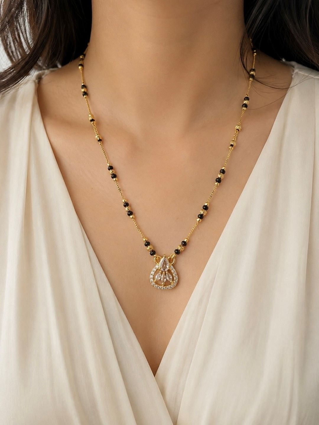 Zeviel Gold-Plated Artificial Stones and Beads Mangalsutra