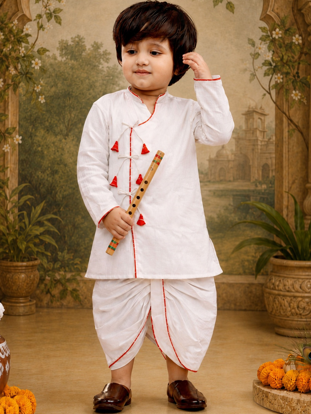 VASTRAMAY Boys Angrakha Pure Cotton Kurta with Dhoti Pants